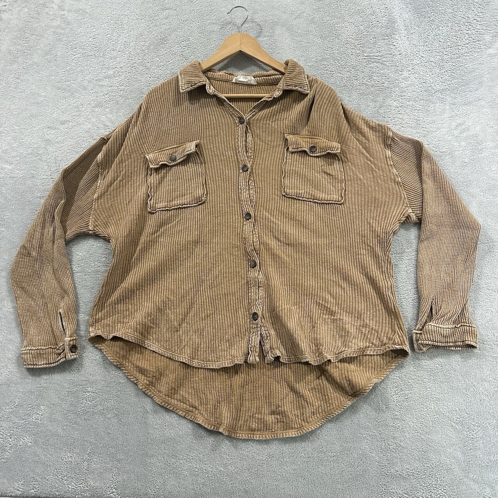 Double Zero Button Shirt Women's S Spicy Brown Collared Long Sleeve Lounge